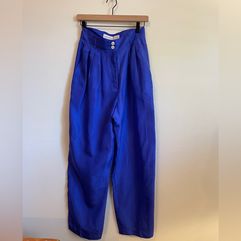 vintage Josephine Chaus 100% silk azure blue straight leg pant